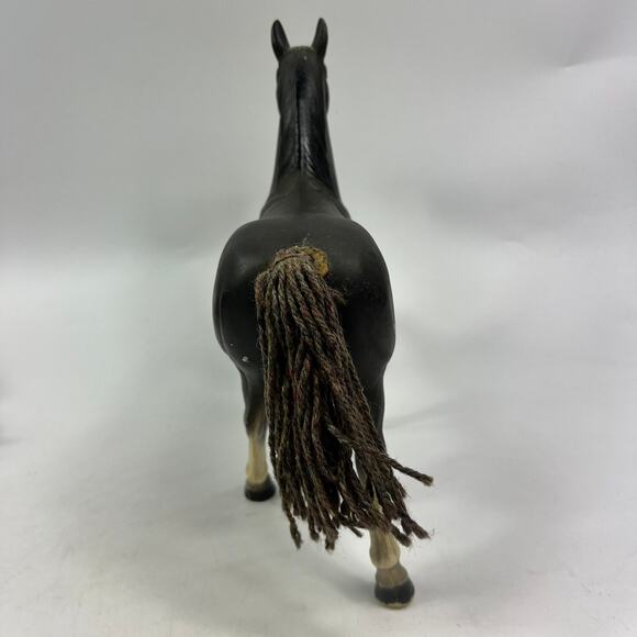 Vintage KT 1970s Black Rearing Plastic Horse Figure Toy Yarn Tail Hong Kong 10" - Picture 4 of 13
